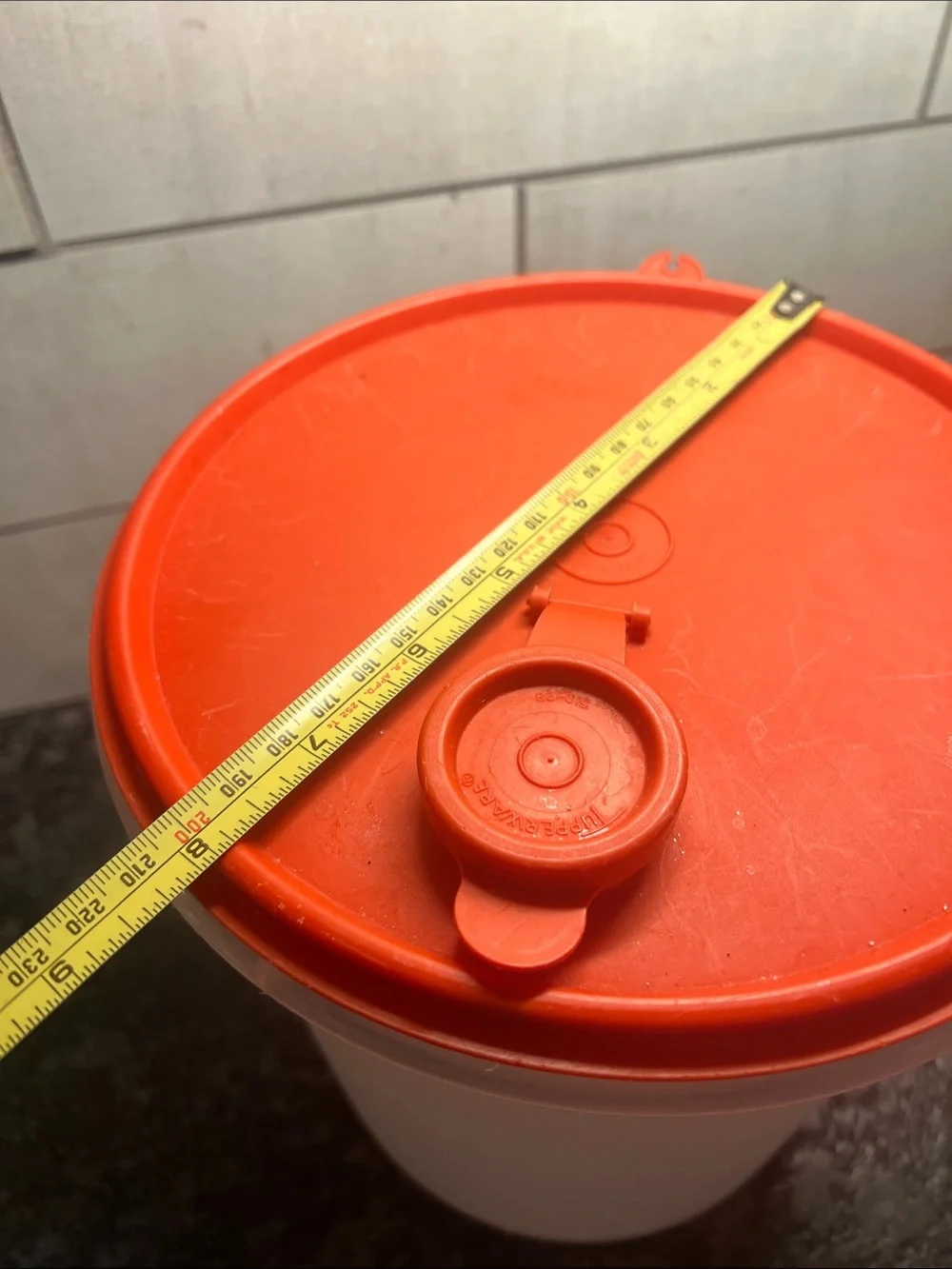 Tupperware Red  Flip Lid Round Food Storage Container/Canister. Minor scratches